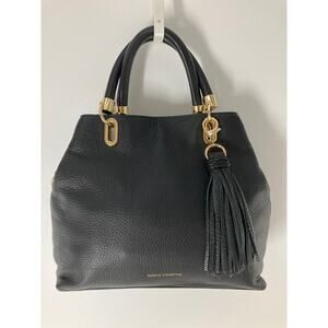 VINCE CAMUTO MEDIUM BLACK PEBBLED LEATHER TASSEL HANDBAG